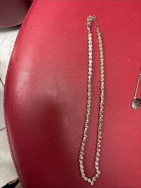 Avon Pink Crystal Tennis Necklace with Silver-Tone Chain
